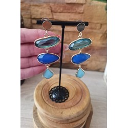 Pendientes Dorados y piedras turquesa Bisuteria Artesanal