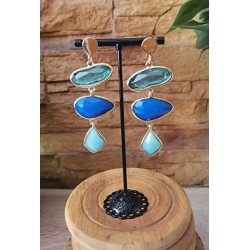 Pendientes Dorados y piedras turquesa Bisuteria Artesanal
