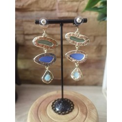 Pendientes Dorados y piedras turquesa Bisuteria Artesanal