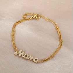 Pulsera de acero inoxidable Mamá con circonitas. Regalos mamás.