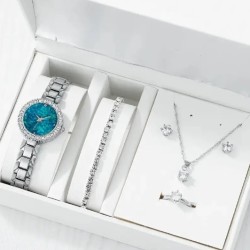 Reloj elegante plateado con pendientes