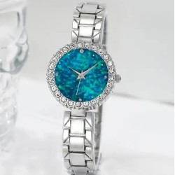 Conjunto Reloj Circonita Mujer Esfera Turquesa. Tienda Bisuteria.