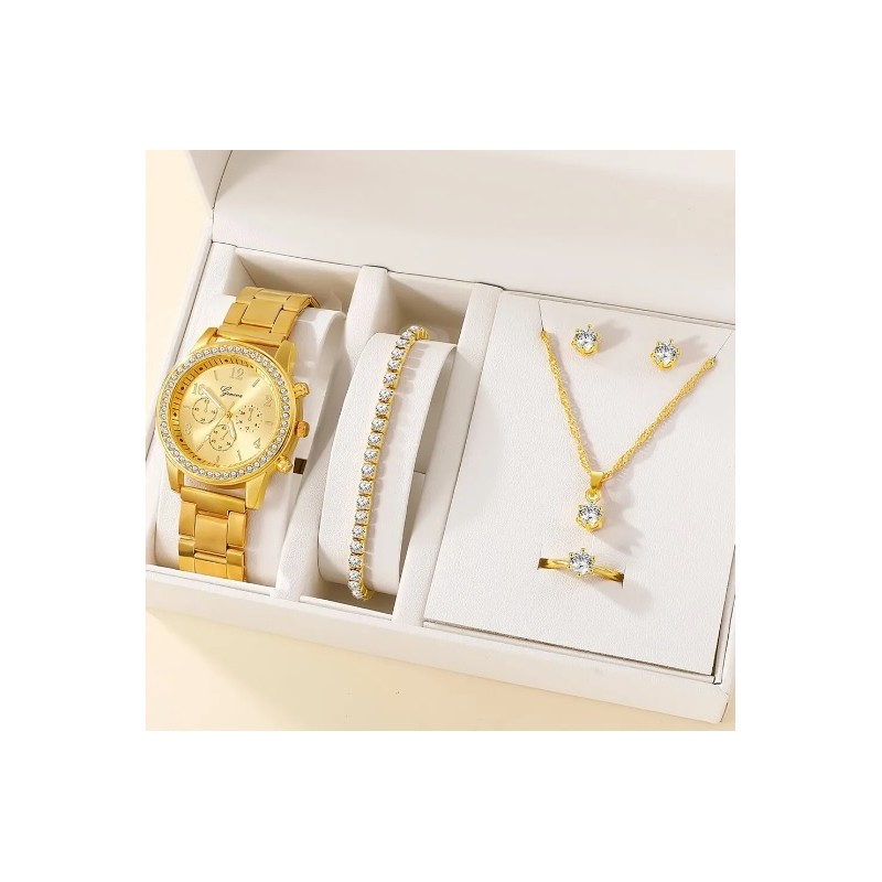conjunto reloj dorado con gargantilla