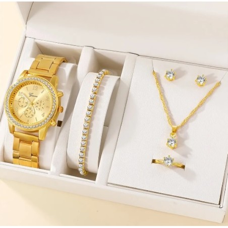 conjunto reloj dorado con gargantilla