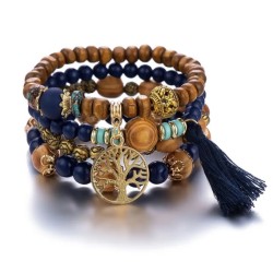 Pulseras Vintage con árbol de la vida en azul, dorado y marrón