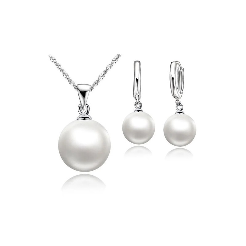 Conjunto Plata Ley 925 Pendientes y Gargantilla con Perlas.