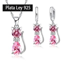 Conjunto Plata Ley 925 Gato...