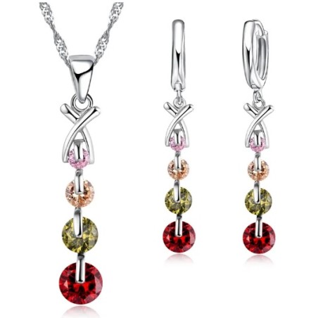 Conjunto Plata Ley 925 Pendientes y Gargantilla con Circonitas colores