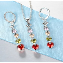 Conjunto Plata Ley 925 Pendientes y Gargantilla con Circonitas colores