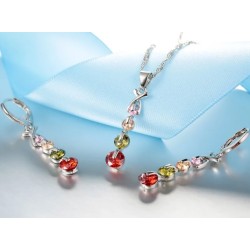 Conjunto Plata Ley 925 Pendientes y Gargantilla con Circonitas colores