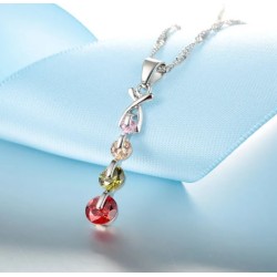 Conjunto Plata Ley 925 Pendientes y Gargantilla con Circonitas colores