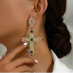 pendiente cruz grande con piedras