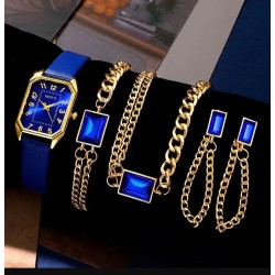 Conjunto Reloj Azul Mujer con pulsera, gargantilla y pendientes.