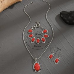 Conjunto Boho Rojo con pulsera, gargantilla y pendientes.