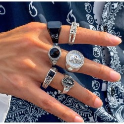 Anillos para hombre plateados con negro Bisutería Online