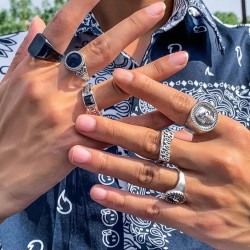 Anillos para hombre plateados con negro Bisutería Online
